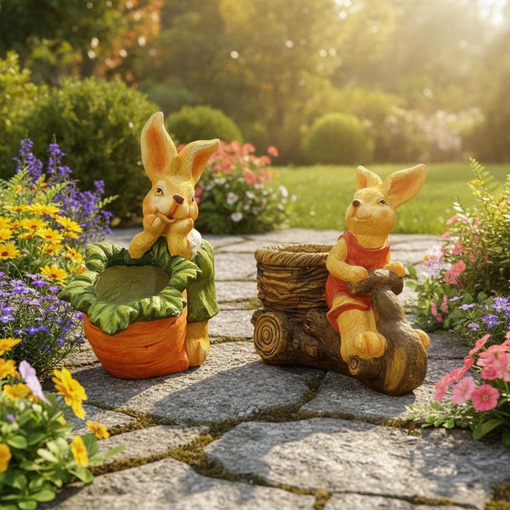 2 Pieces Rabbit Planter Outdoor Garden Ornament Creative for Terrace, Gardeners