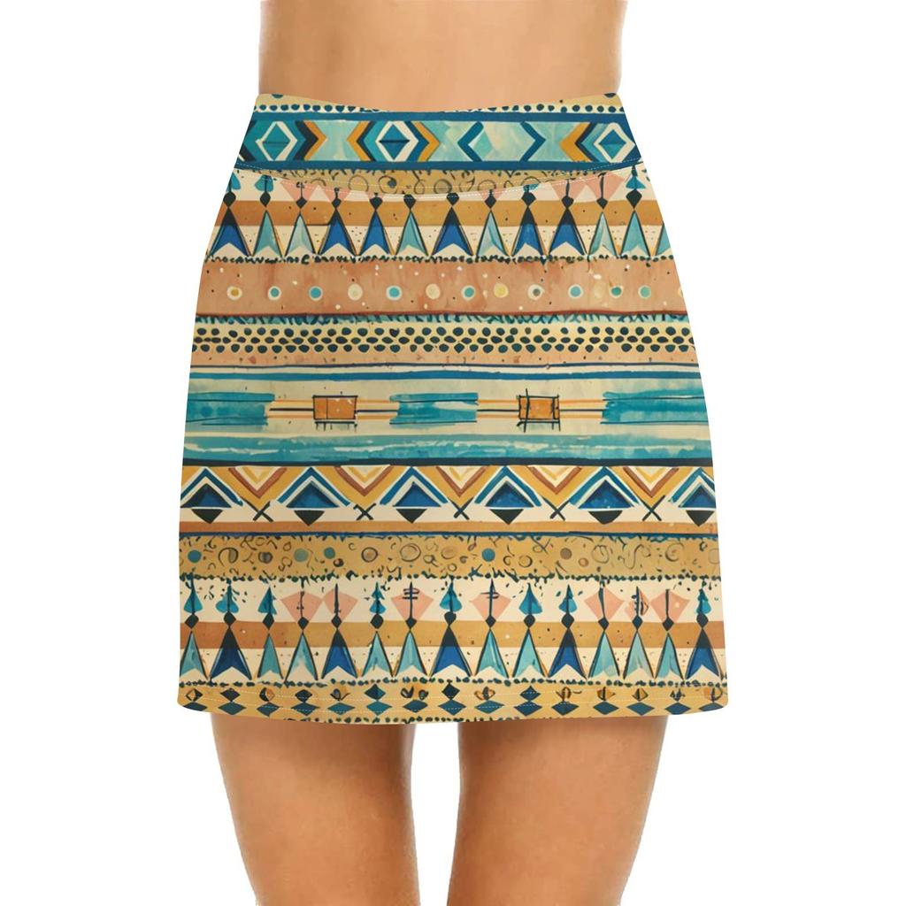Women's Casual High Waist  Print Short Half Skirt Sports Skirt Pleated Skirt