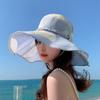 WTEMPO Retro Elegant Wide Brim Mesh Bow Large Sun Hats Women's Summer Casual Versatile Outdoor Beach Holiday Sunshade Hats
