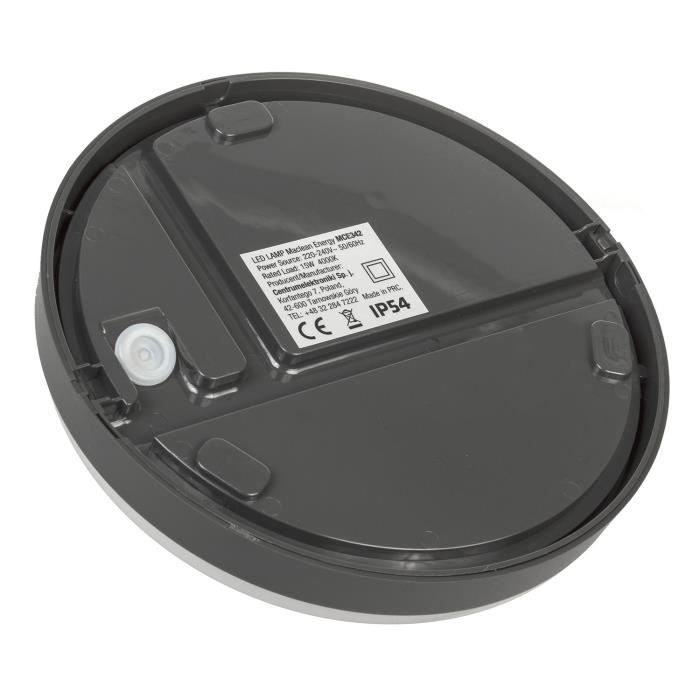 Lampe led mural plafonnier 15w ip54 1100lm gris mce342 maclean energy