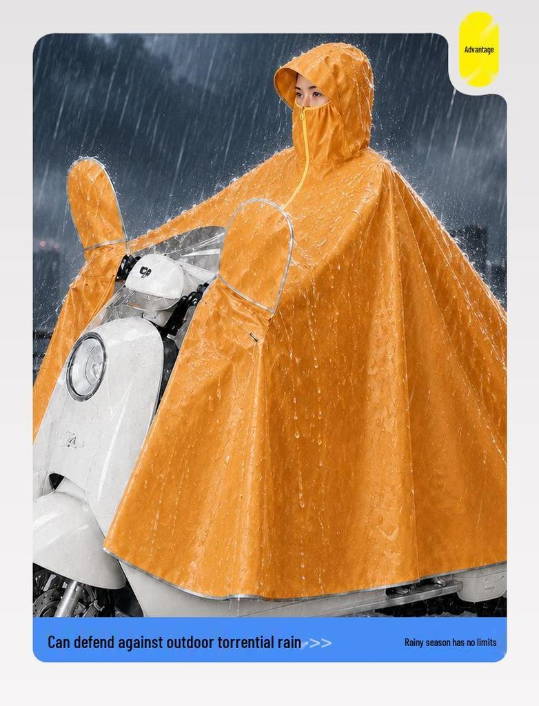 Extended Electric Scooter & Motorcycle Raincoat with Face Shield and Large Brim