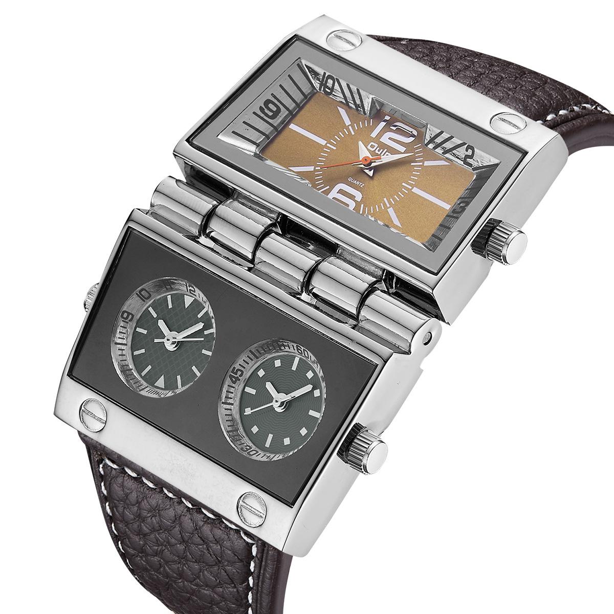 Oulm Men S Watch Large Dial Trendy Fashion Watch Multi-Time Zone Rectangle Quartz Men S Watch