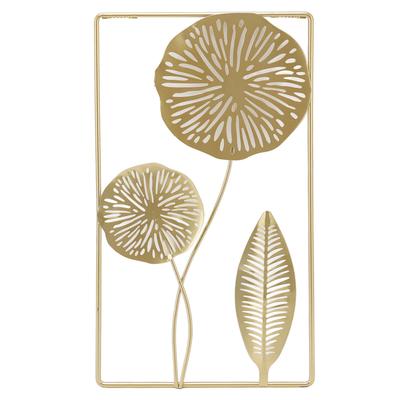 Decoración de Pared Colgante de Hierro Rectangular Hueco Flor Dorada Adorno para el Hogar para Sala de Estar Cafetería