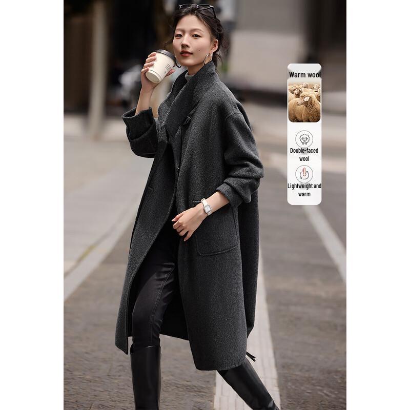 

XWI Women s Elegant Wool Blend Scarf Collar Long Coat L
