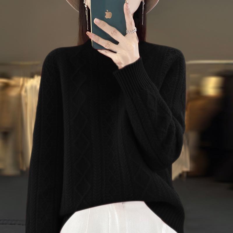 Women's Fashion Pure Wool Cable Knit Turtleneck Sweater for Fall/Winter