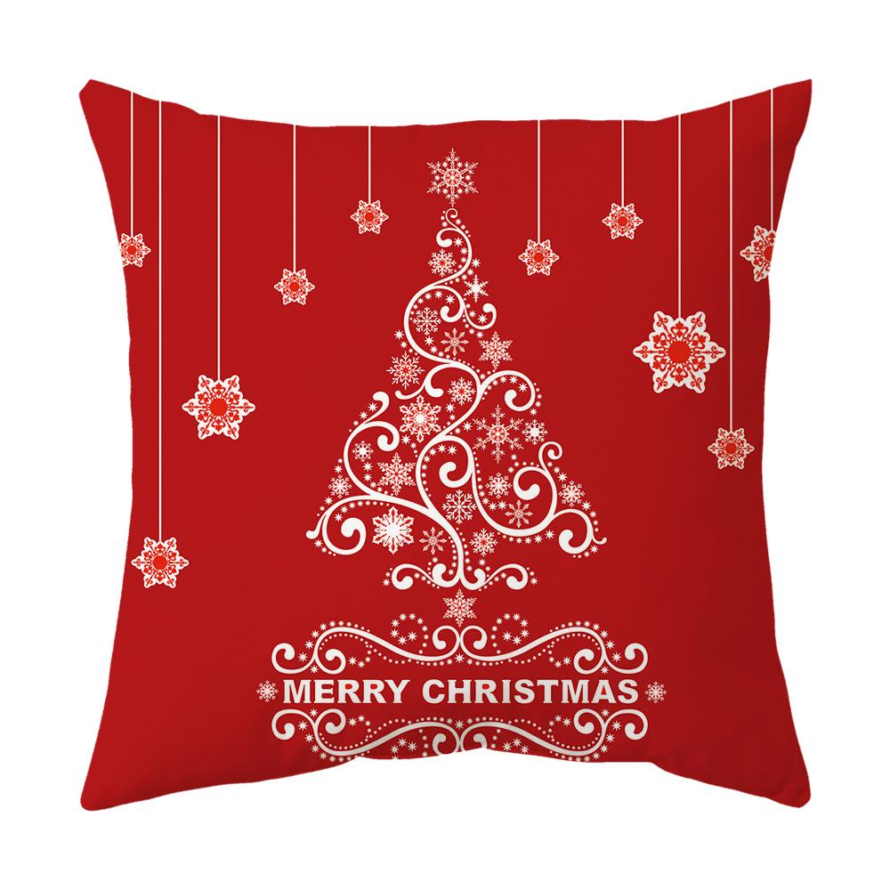 Federa Cuscino a Tema Natalizio Fondo Rosso Lino Corto Peluche Stampato Federa Cuscino Regalo Festivo