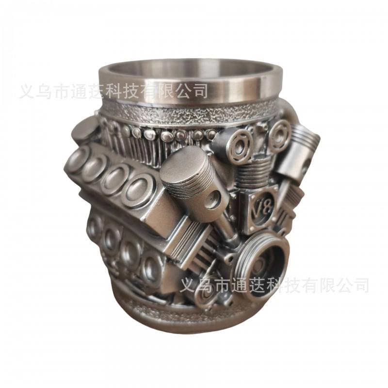 V8 Engine Themed Resin Mug Decorative Desk Ornament Car Enthusiasts Office Decor