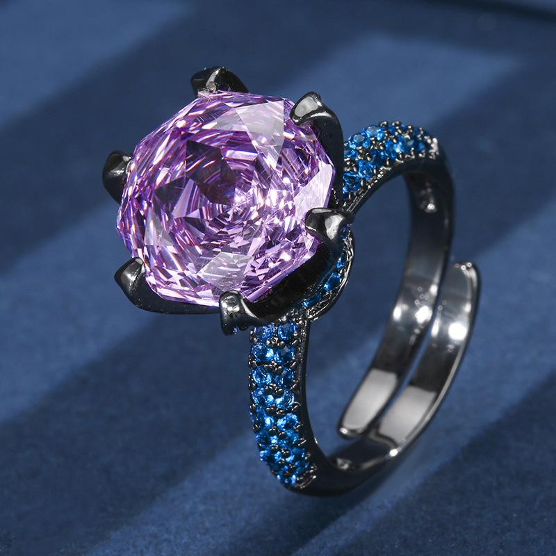 

Stylish Adjustable Prong Setting Gemstone Rings for Women White Pink Purple Stones Sparkling Accents for Trendy Fashion Jewelry Adjustable фиолетовый