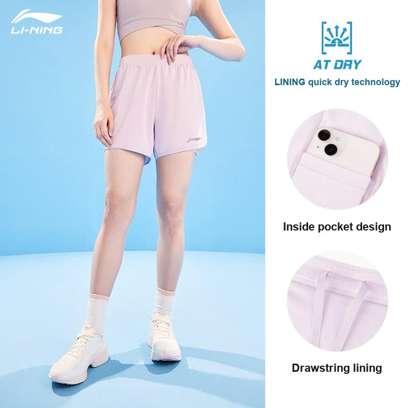 Li-Ning Campus Series Quick-Dry Yoga Running Training Shorts Women Shorts Lotus-Pink Purple YKSU100-2