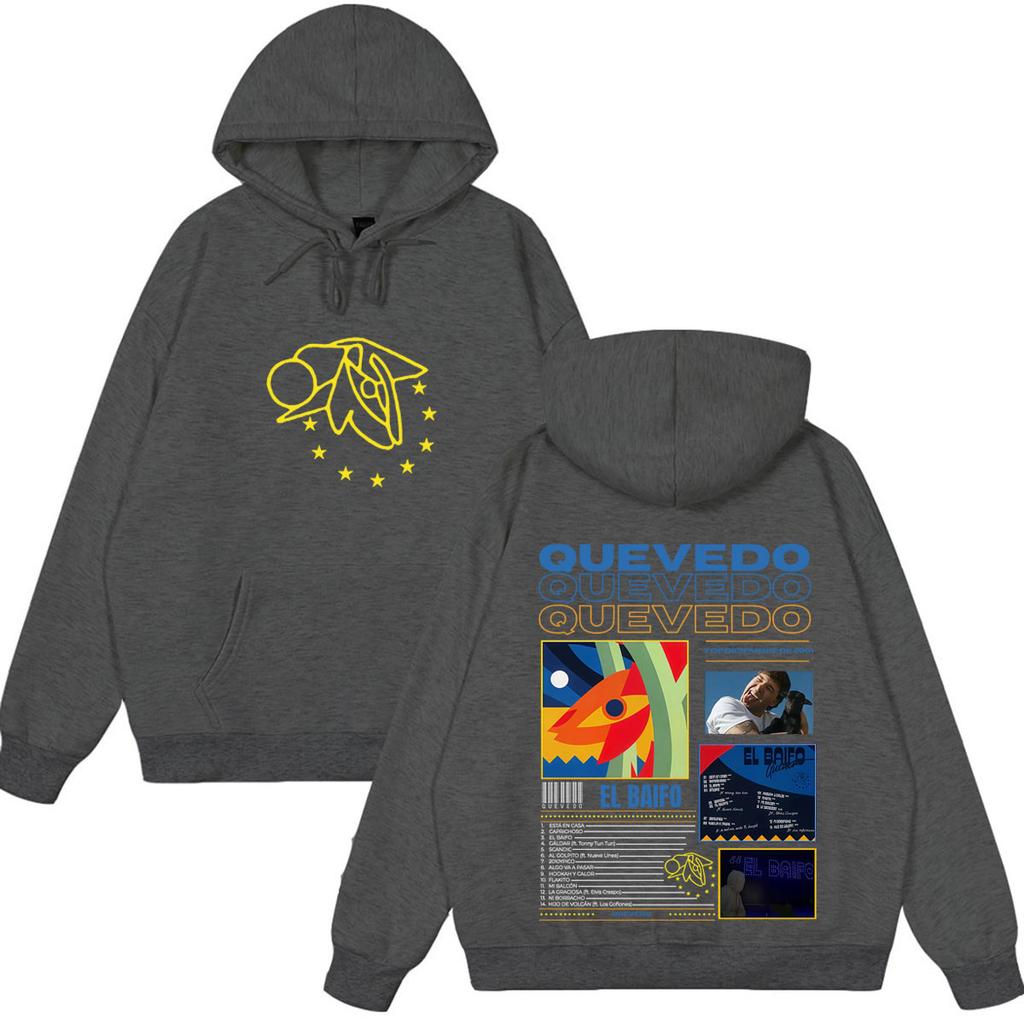 Quevedo El Baifo Sudadera con Estampado de Gira de Álbum para Hombre y Mujer Sudadera Vintage Otoño Invierno Holgada Casual Streetwear Pulóver