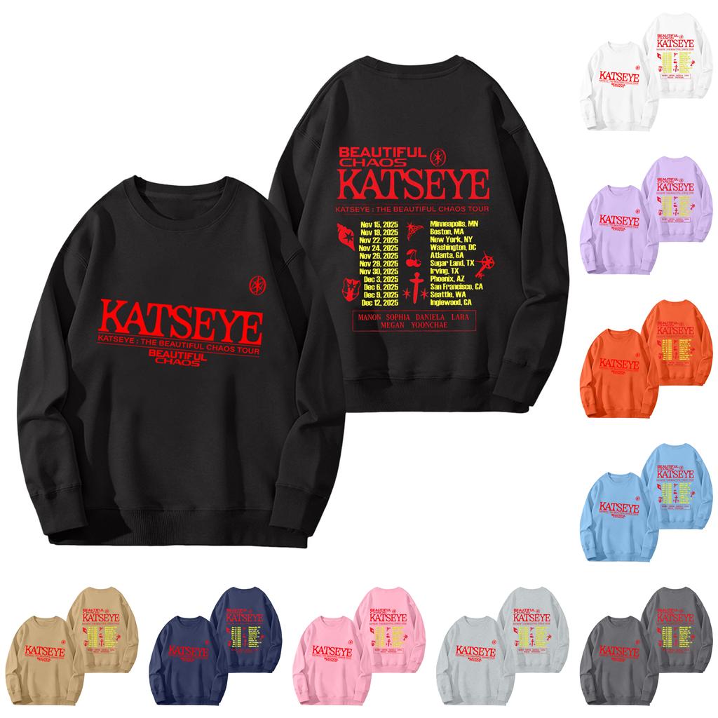 Damenmode Langarm Print Rundhals Lockerer Pullover Sweater Top