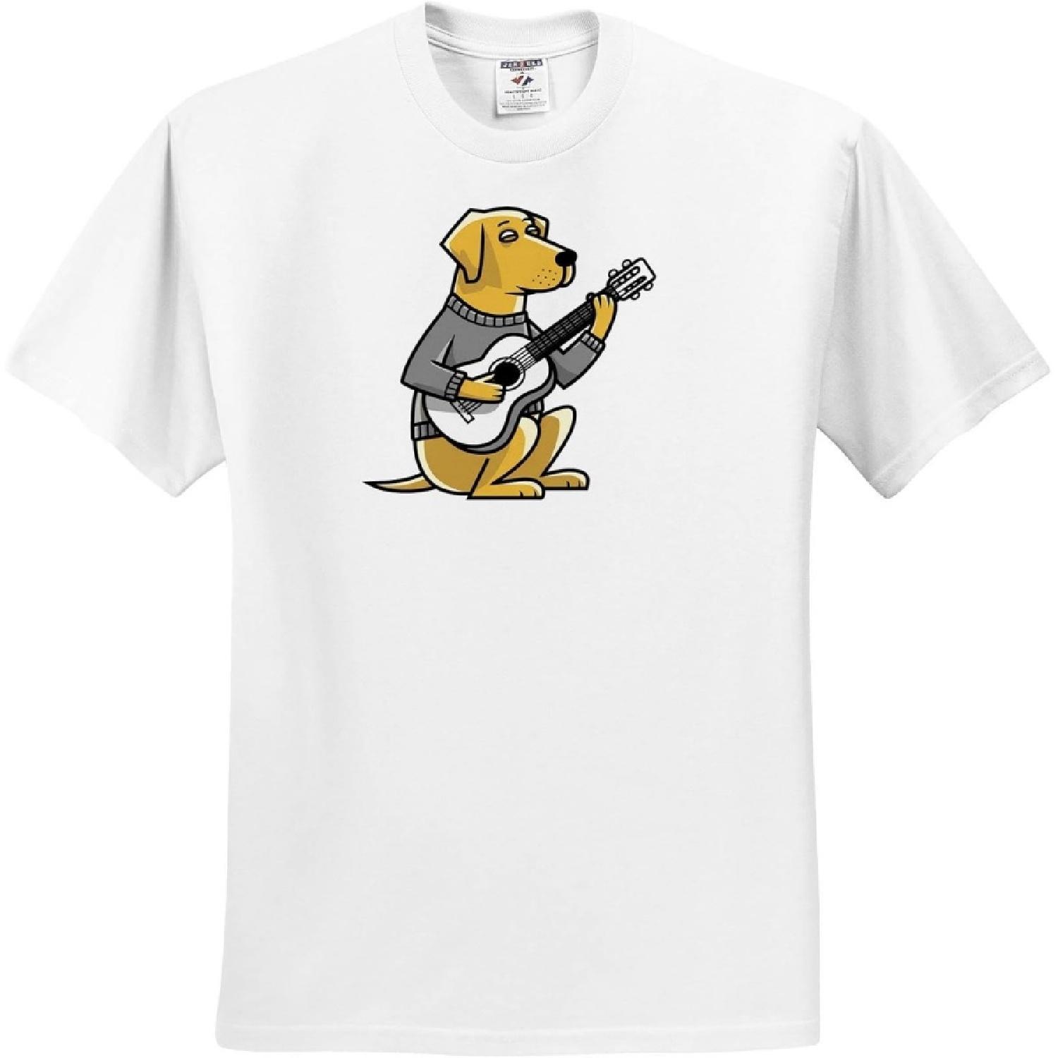3dRose, Funny Cool Yellow Labrador Retriever Puppy Dog Playing Guitar Music, T-Shirt S