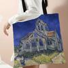 Van Gogh Series Linen Bag Oil Painting Starry Night Flower Handbag Light Weight Shoulder Bag High Capacity Eco Shopping Bags