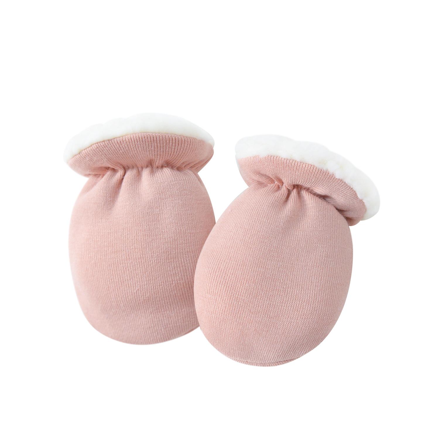 

Теплые шерстяные варежки для новорожденных мальчиков и девочек, однотонные перчатки для малышей, осенне-зимние перчатки из кашемира с защитой от царапин для лица 10*7cm розовый