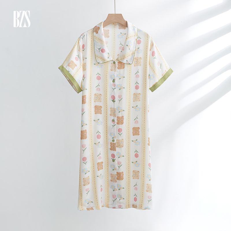 2024 Cute Cartoon Women's Pajamas Rayon Satin Short Sleeve Pants Soft Comfortable Can Be Outerwear Homewear Suit