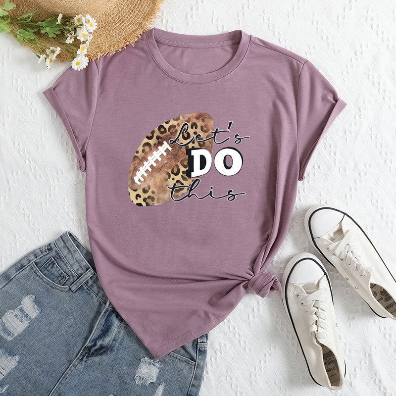 Summer Women's Fashionable Rugby Short Sleeved Casual Loose Cotton Round Neck Top