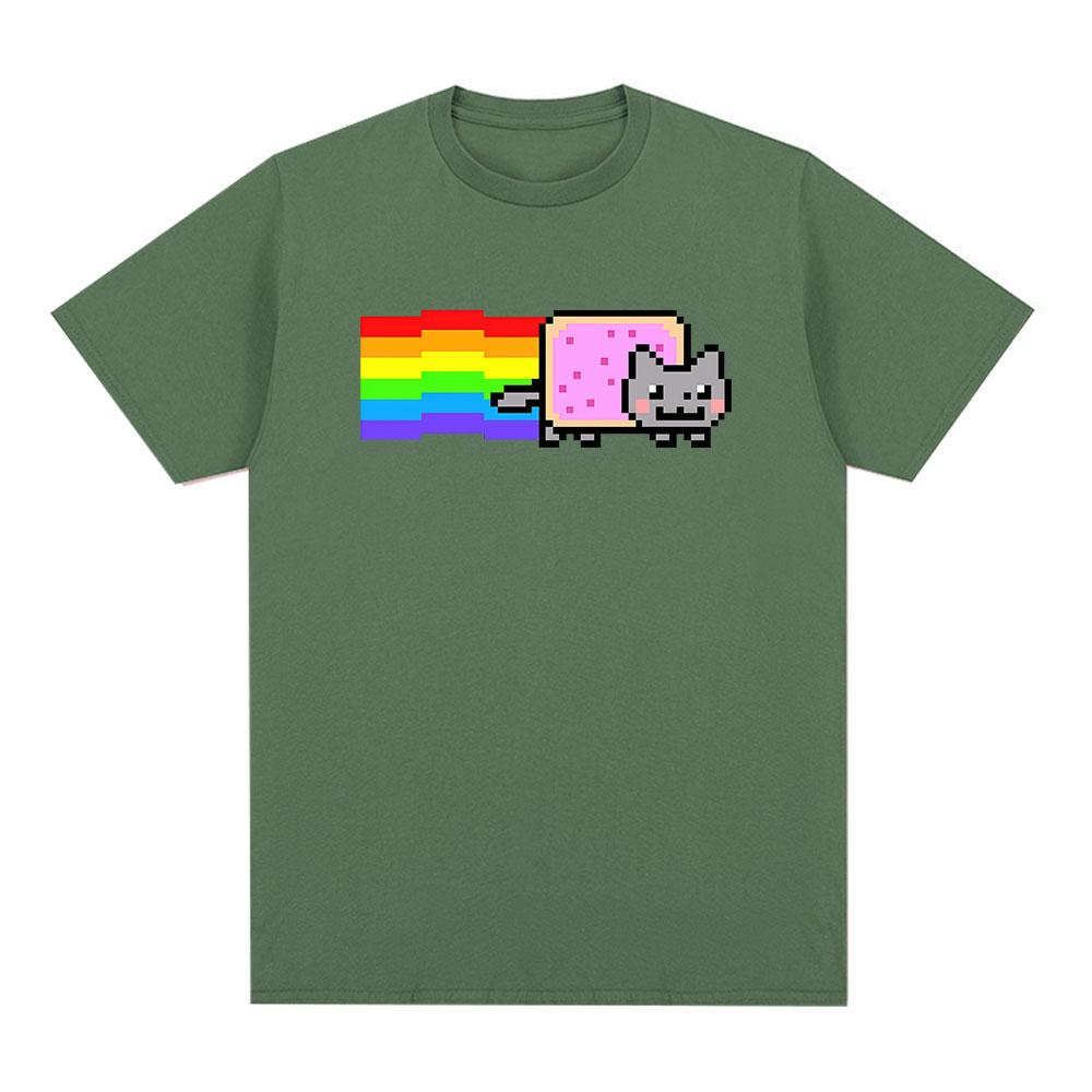 Kawaii Nyan Rainbow Cat Funny Meme Tshirt Unisexs Unisex Clothing Fashion Casual Cotton Tshirts Harajuku Short Sleeves T Shirts