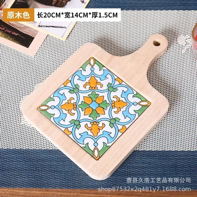 Japanese Restaurant Retro Solid Wood Tile Handle Pot Pad Wooden Anti Scald Plate Pad Household Casserole insulation Wood Pad