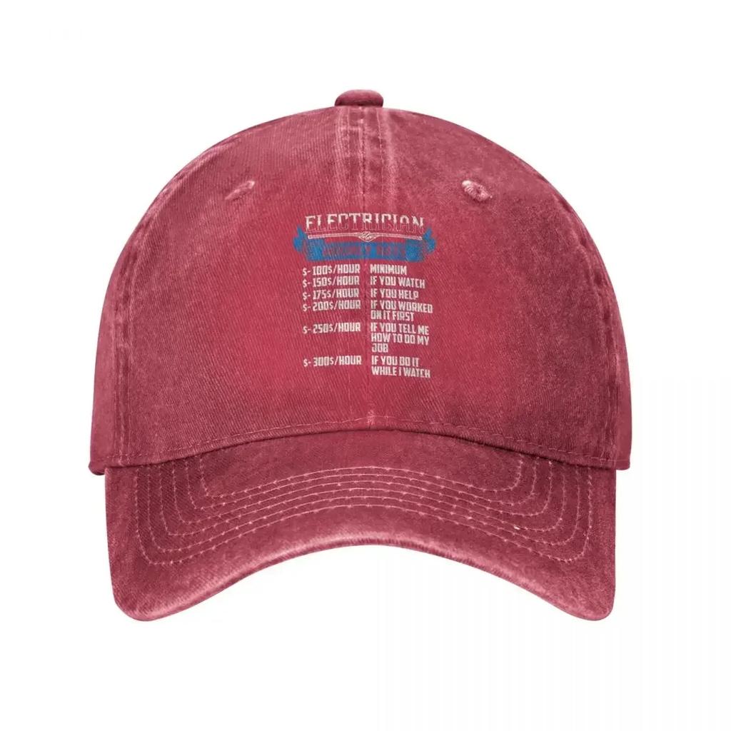 Electrician Funny Hourly Rates Men Women Baseball Caps Distressed Denim Caps Hat Casual Outdoor Running Golf Snapback Cap