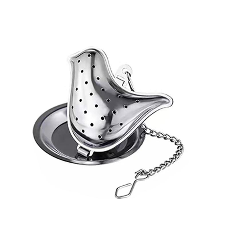 1Pc,Stainless steel chain tea leakage owl small teapot house bird duck shell type tea filter creative tea maker
