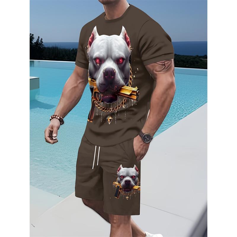 Fashion Lion 3D Print Men's Set Summer Crew Neck Short Sleeve Top & Breathable Shorts Streetwear Casual Two-Piece Set