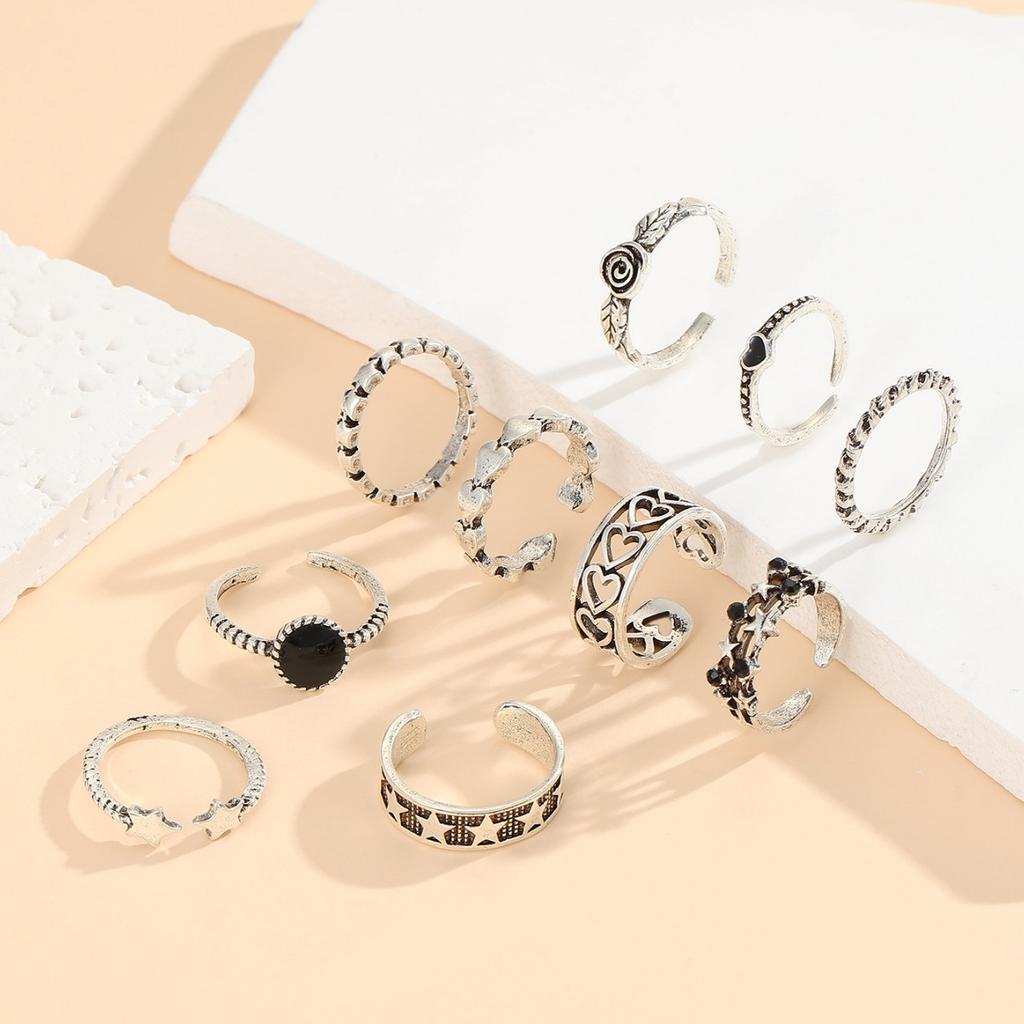 IF ME 10 PCS Retro Punk Finger Ring Set For Women Vintage Heart Wing Star Gothic Ring Female Fashion Jewelry Accessories