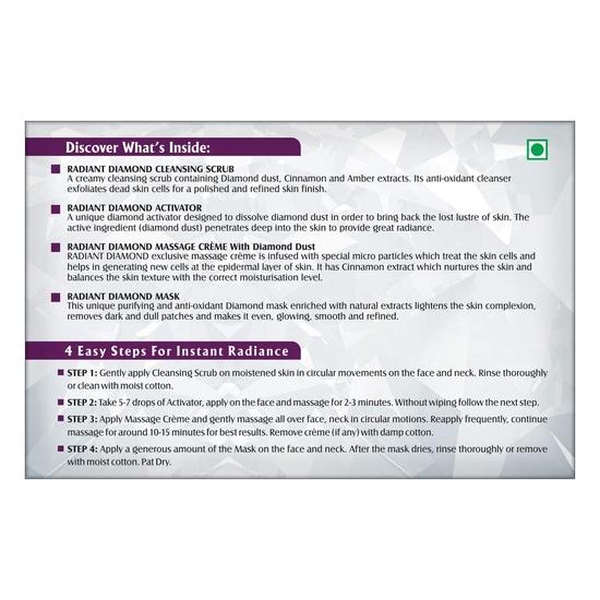 Lotus Herbals Radiant Diamond Cellular Radiance 4 In 1 Facial Kit | With Diamon Dust & Cinnamon | For All Skin Types | 4x37g