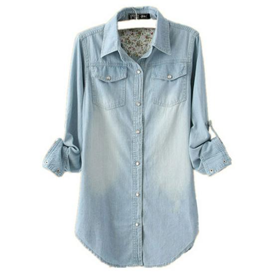 Women's Plus Size Denim Shirt - Long Sleeve, Korean Style, Mid-Length, Loose Fit, Spring/Autumn Casual Jacket