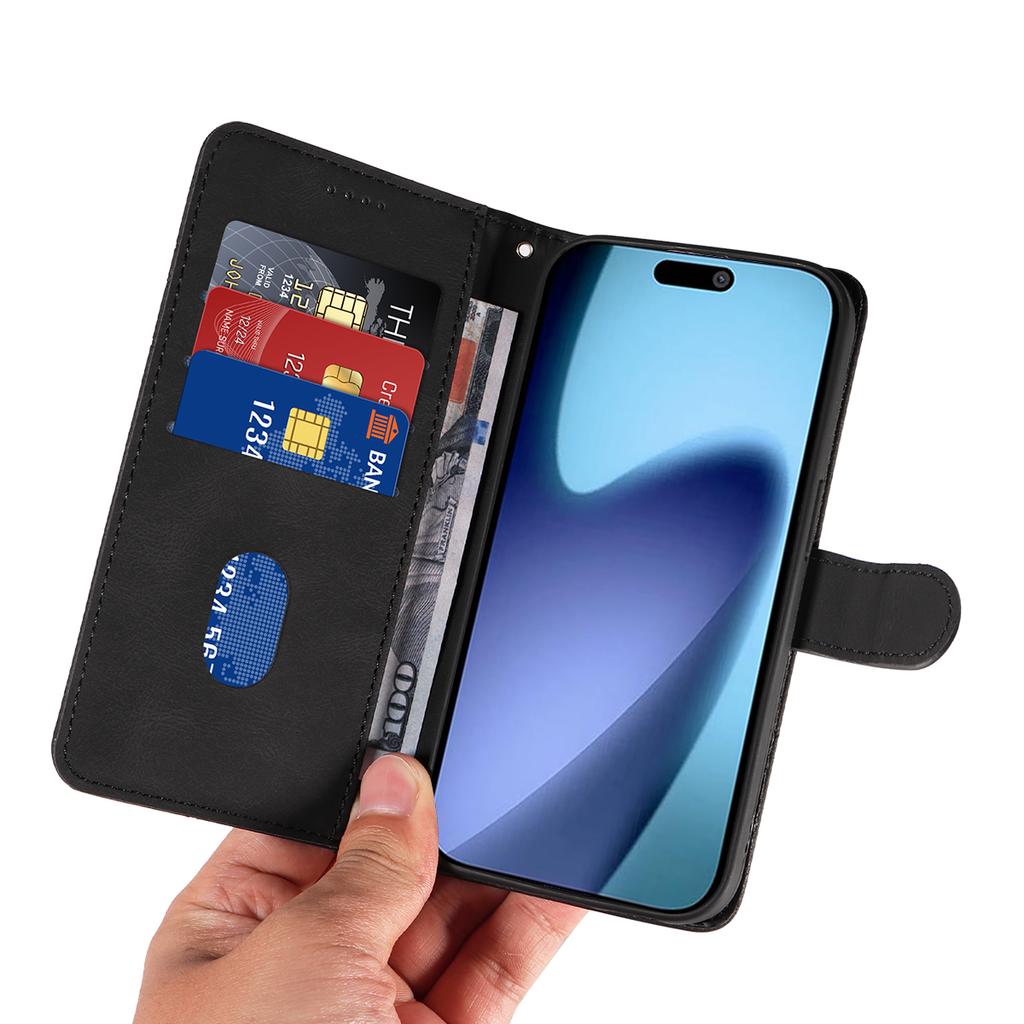 For iPhone 17 Air Wallet Case Leather Phone Cover Stand with Curved Line Design