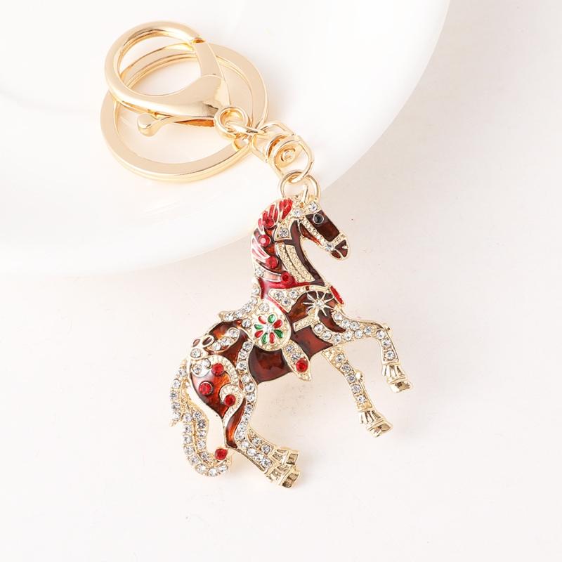 Fashion Metal Rhinestone Pony Keychain Pendant For Women Men Zodiac Horse Car Keyring Backpack Decoration Jewelry New Year Gift