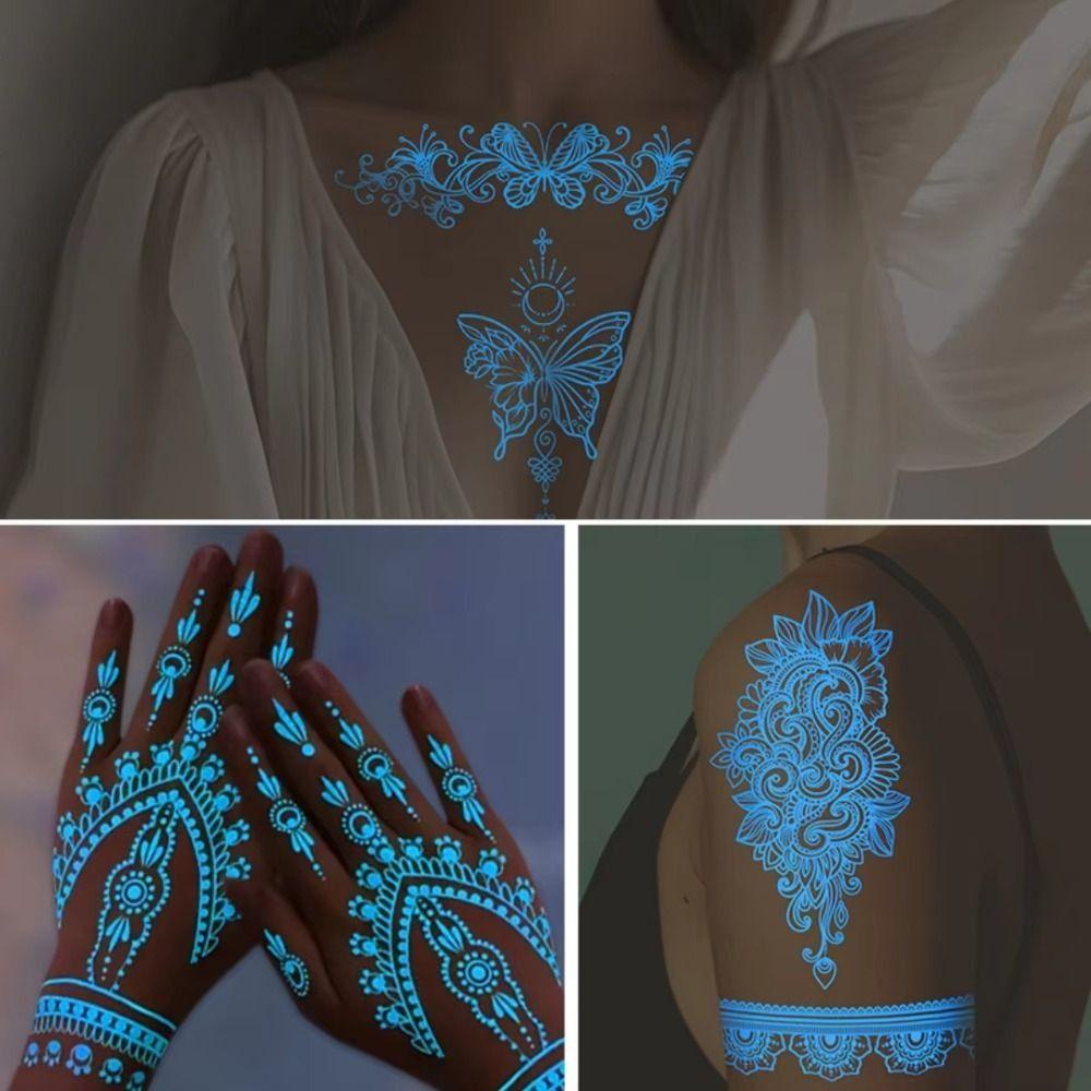 6 Sheets Lasting Mandala Temporary Tattoos Glow In the Dark Lace Fake Tattoos  Arm