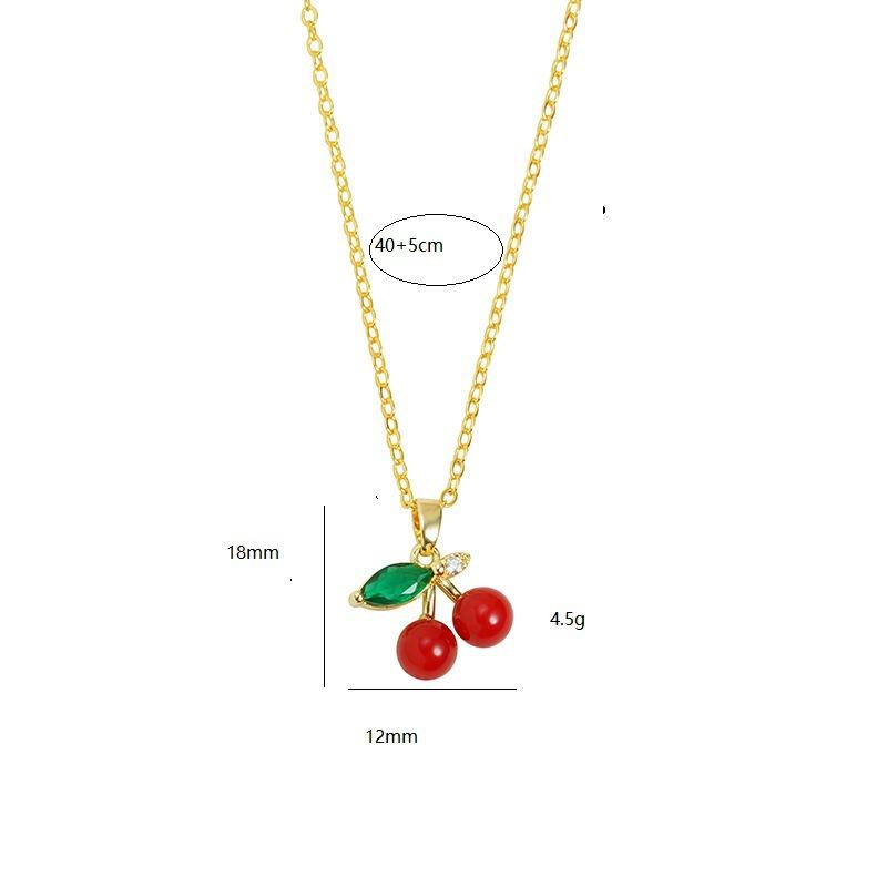 Fashion Zircon Cherry Pendant Titanium Steel Necklace Women's Collarbone Chain Jewelry