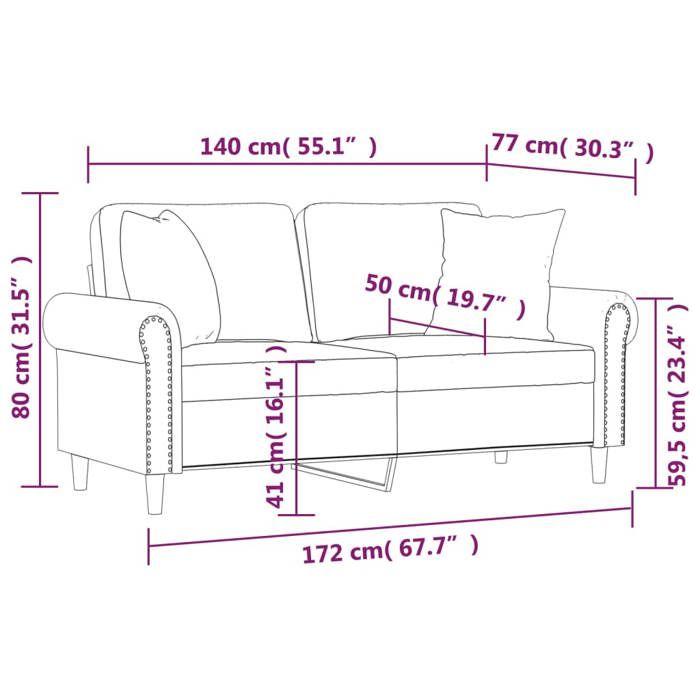 VidaXL 2-seater Sofa with Decorative Pillows Brown 140 Cm Velvet, Sofa, Upholstered Sofa, Living Room Seat, Loveseat, 3200952