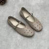 Johnature Hollow Out Breathable Genuine Leather Flat Sandals Casual Versatile Soft Soled Women's Shoes