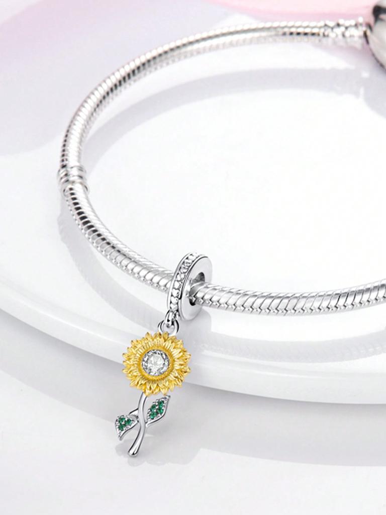 Charms Plata Copper Colors Spring Sunflowers Cherry Blossoms Beads Pendant For Original Bracelet For Women Diy Jewelry Love Gift