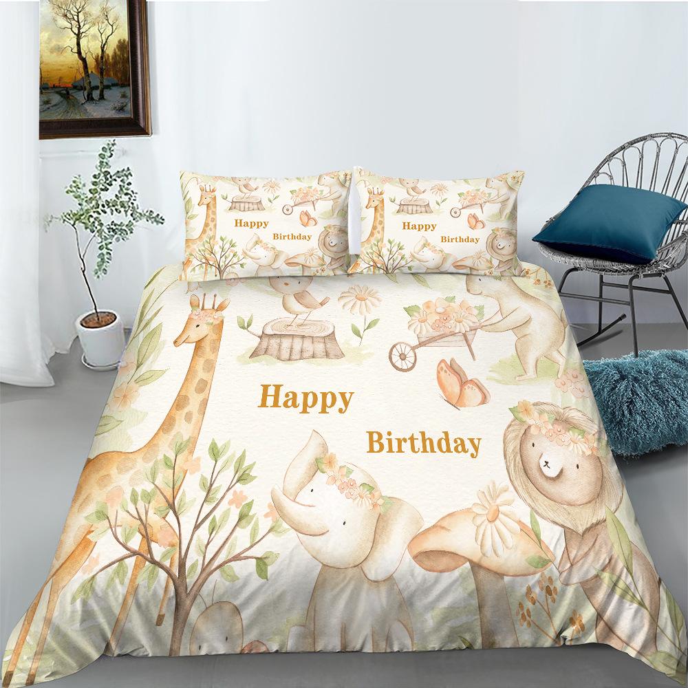 Cartoon Animal Series Polyester Bedding Two Or Three-Piece Digital Printing Can Be Sent EU single 135*200