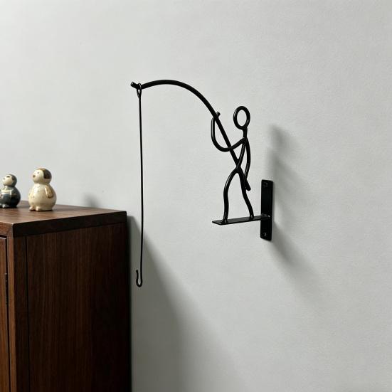 1/2Pcs Suspension Bracket Indoor Plant Hanging Rack with Go Fishing Printing Heavy-Duty Rust-Resistant Metal Wall Hook