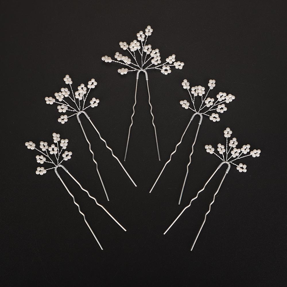 

5 шт. Жемчужные свадебные заколки для волос для женщин, серебряные свадебные аксессуары для волос, ювелирные изделия, ручная работа, золотой головной убор для невесты и вечеринки, украшения