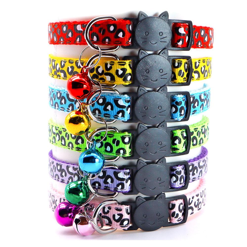 Vintage Leopard Print Pet Collar for Cats & Dogs Adjustable Neckband with Bell Decoration, Soft Comfortable Retro Pet Accessory