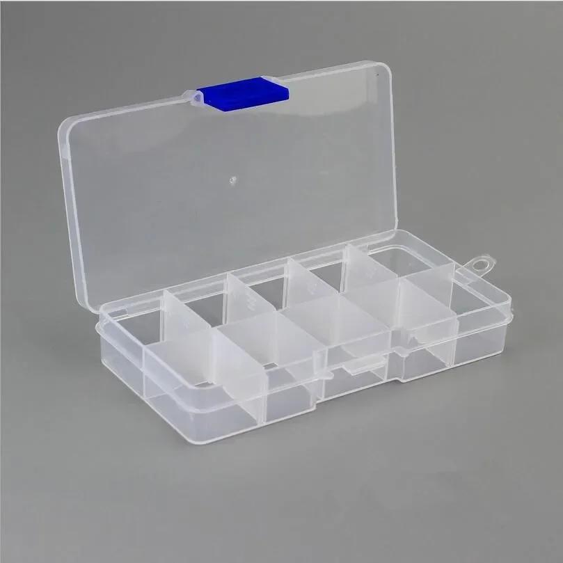 10 Grid Adjustable Organizer for Jewelry Compartments Plastic Transparent Jewel Bead Earring Case Cover Box Storage Container