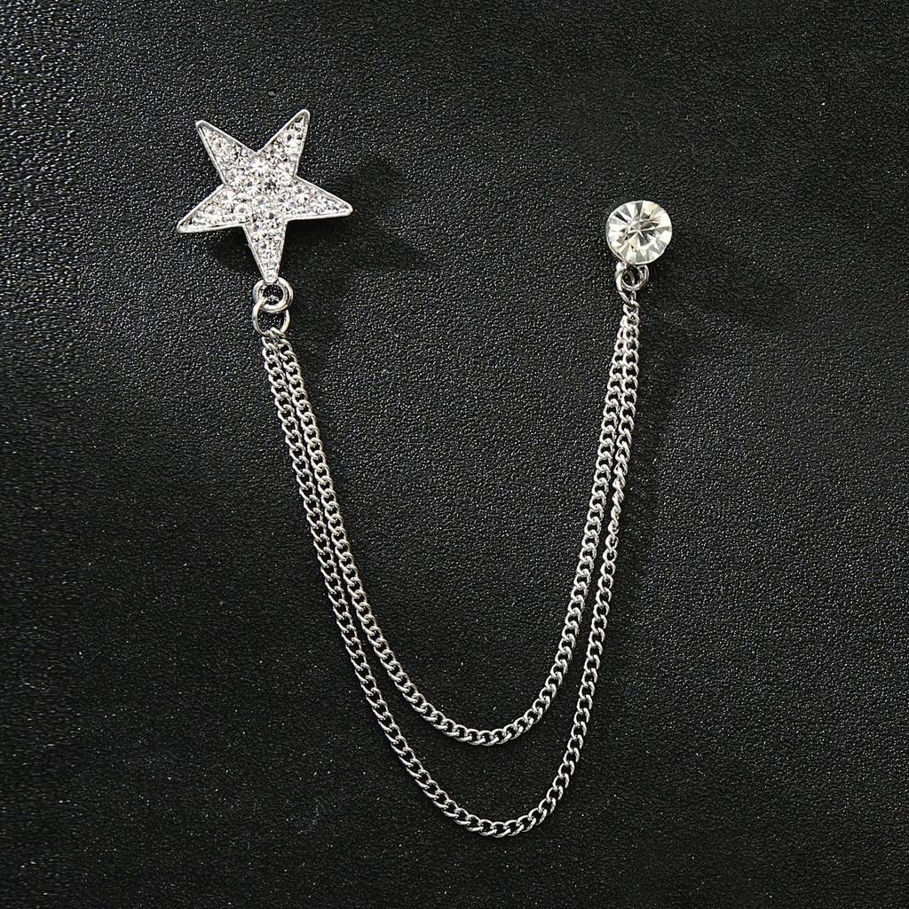 Herrenanzug-Reversnadel-Set im koreanischen Stil mit Kronenbrosche, Kette und Stern-Korsage