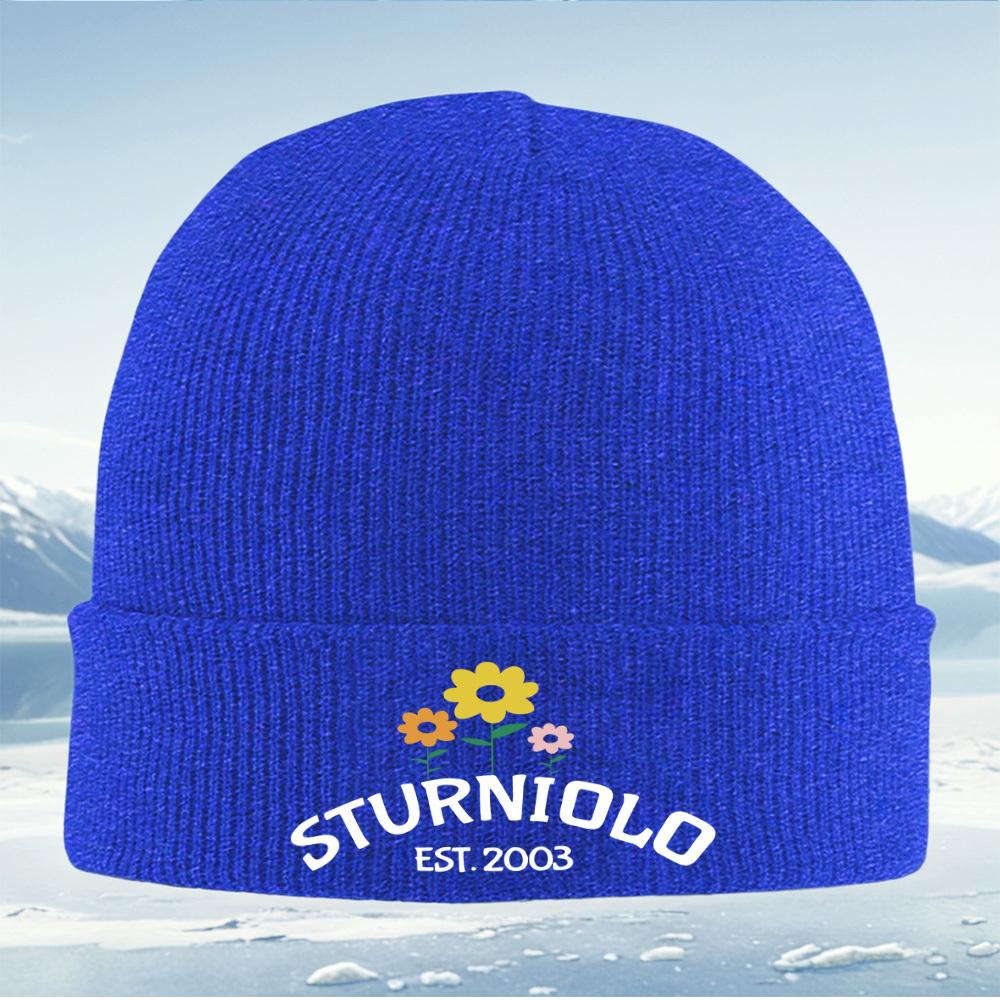 Flowersyelloworangepink On Black Background Men Women Unisex Knitted Hat Beanie Pullover Cap Winter Thermal Warm Christmas Ou