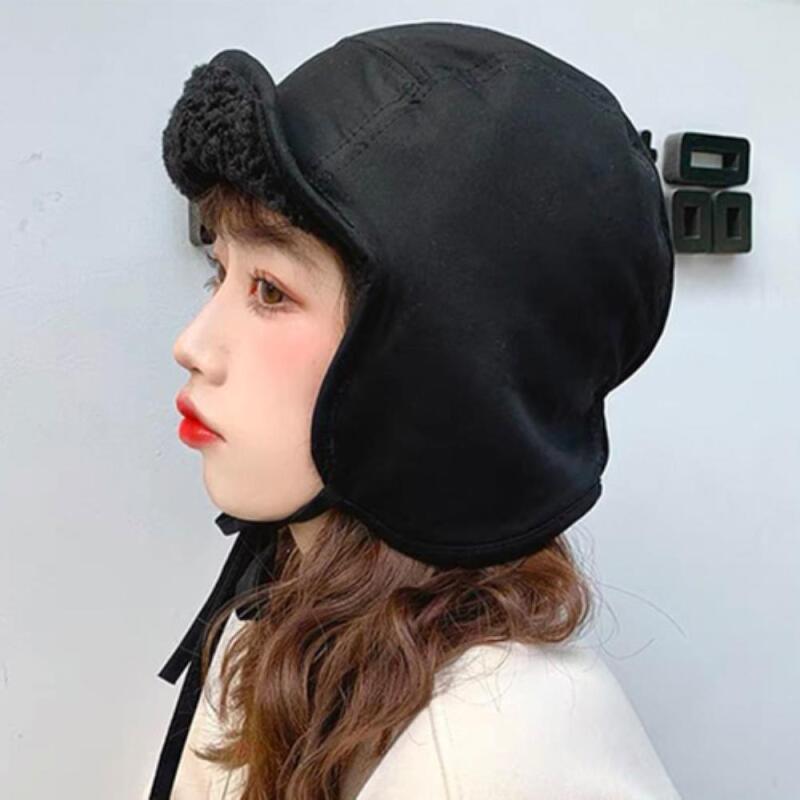 Унисекс зимняя трехцветная утепленная шапка с ушками C6695_Black