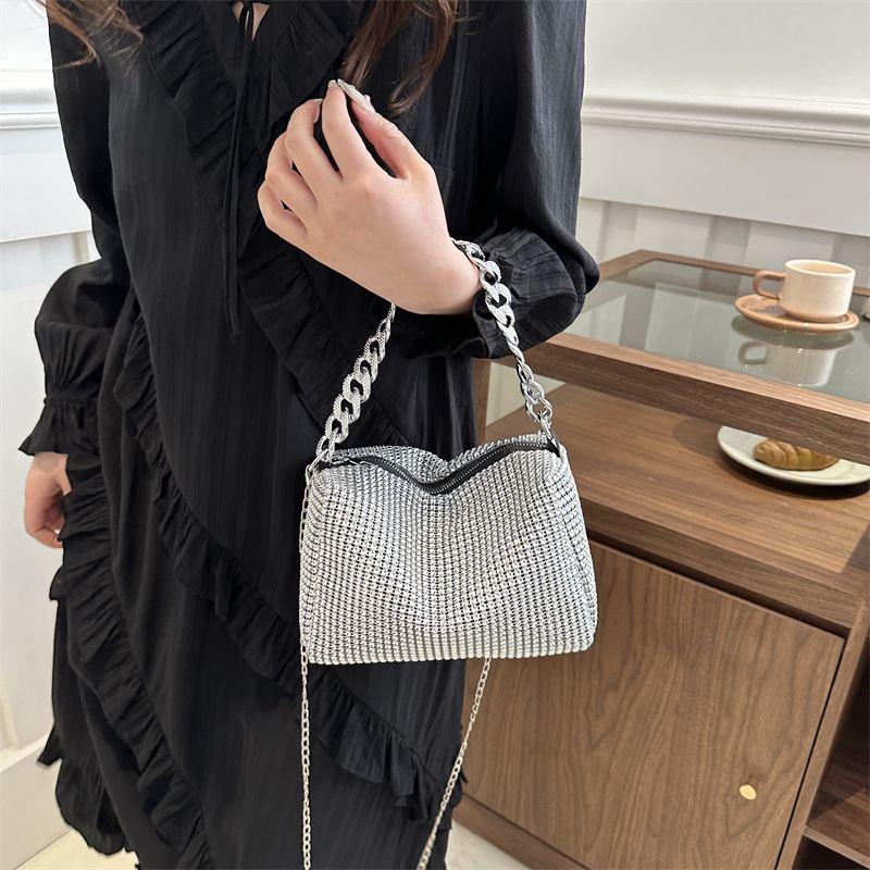 Chain Bag, Women's Single Shoulder Crossbody Bag, Large Capacity Casual Bag, Diamond Inlaid Bag
