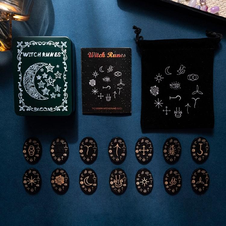 Runes Stones Set, Solid Wood Runes with Box for Travel, Divinations, Witchcrafts