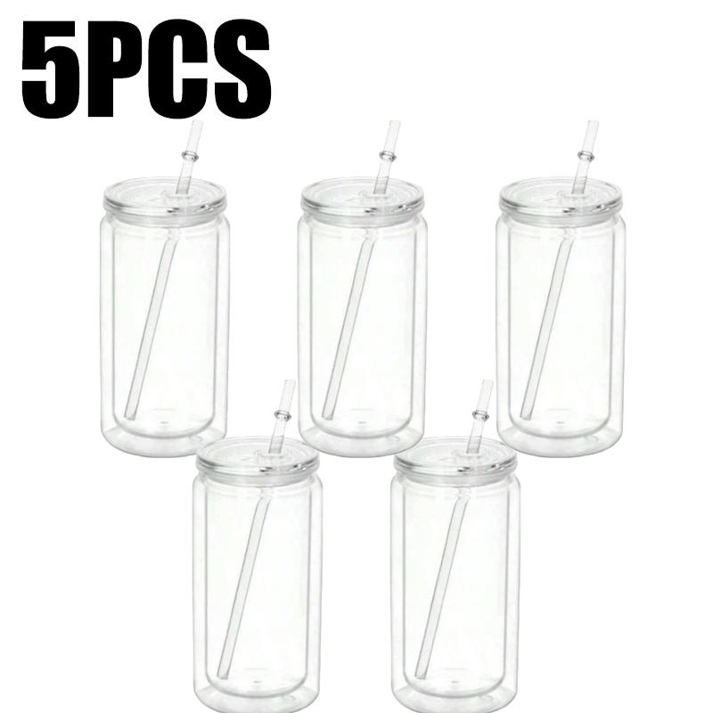 1/1/1PC 16OZ Double Wall Snowglobe Tumbler with Pre-Drilled Hole Reusable Drinks Cups With Straw Break-Resistant Mason Jar Cups