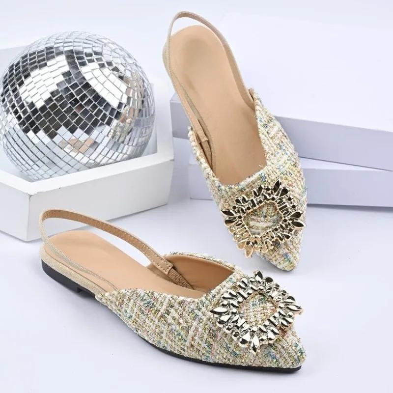 Móda Velká Velikost Dámské Baleríny Nový Malý Podpatek Nízký Podpatek Mokasíny Francouzský Styl Baotou Sandály Dámské Kamínkové Špičaté Jednoduché Boty