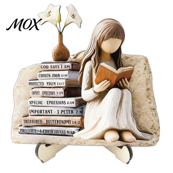 Statua di Bambina in Legno per Libreria Statuetta da Lettura, Statua Stabile Stile Pastorale Decorazione Squisita da Scrivania Decorazione, Ornamento Artistico Curativo,