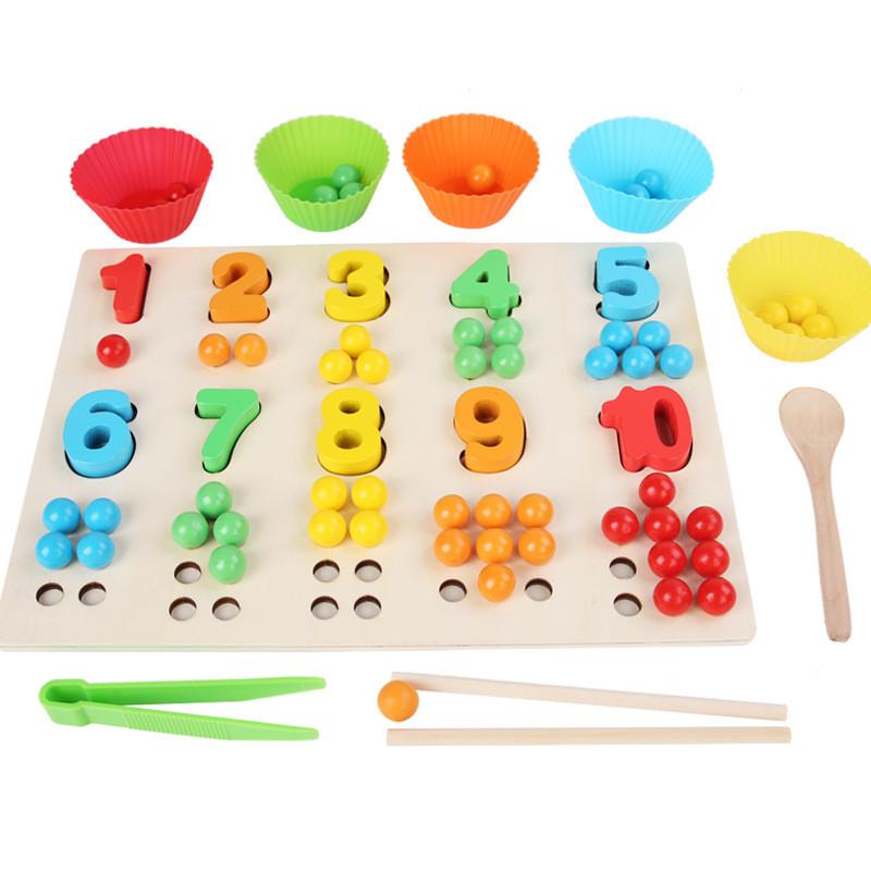 Wooden Number Color Bead Sorting Board Educational Toy For Learning Toddlers