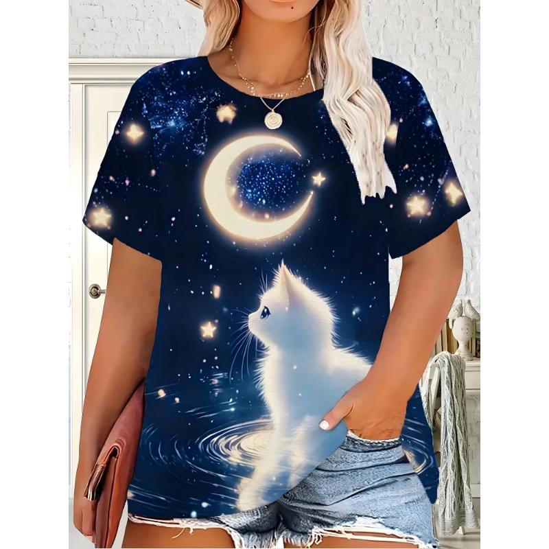 Fashion Women's Crew Neck Short Sleeve 3D Casual Color Printing Casual Short Sleeve Crew Neck T-Shirt